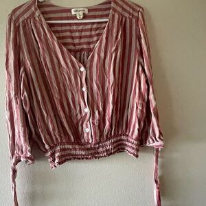 Faith and Joy Red and White Smocked Crop Blouse